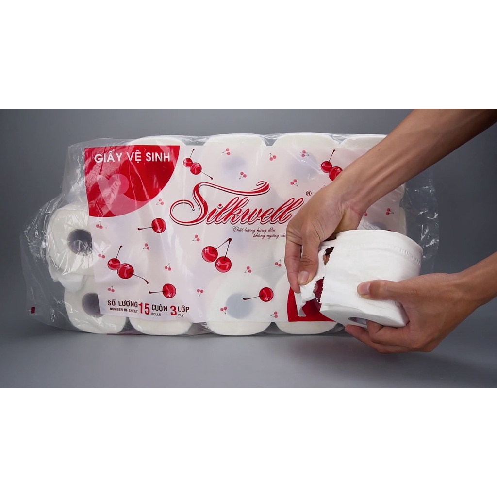 Giấy vệ sinh Silkwell 15 cuộn 3 lớp có lõi cao cấp, siêu mềm mịn