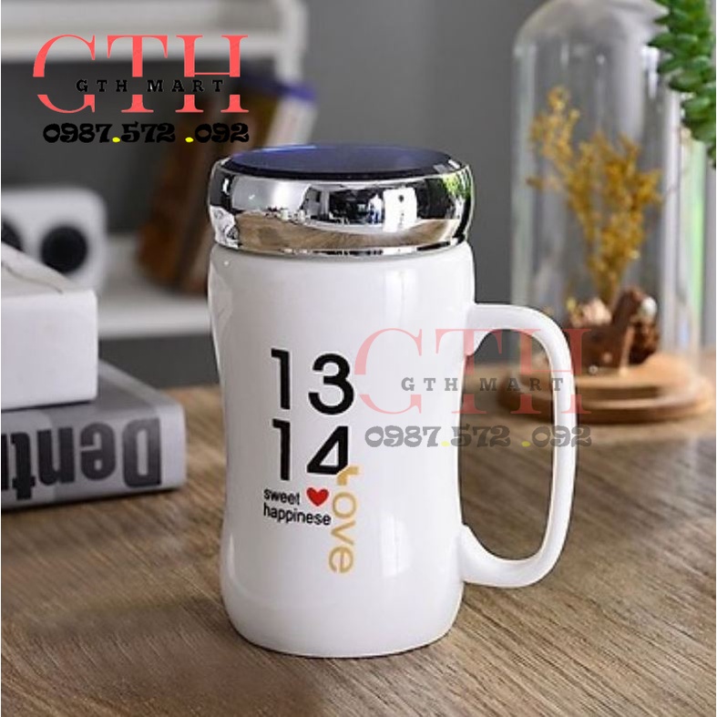 Cốc Sứ Giữ Nhiệt Có Quai Nắp Gương - Ly sứ Uống Nước Trắng Nhiều Hình Cute LOẠI 350 ml-GTH Mart