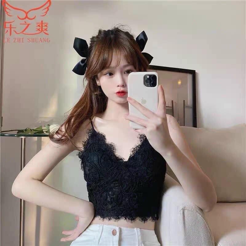 Áo lót nữ bra croptop ren nổi dạng thừng mặc đa năng hot trend 2022