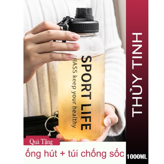 Bình thủy tinh SPORT LIFE 1000ml + túi chống sốc