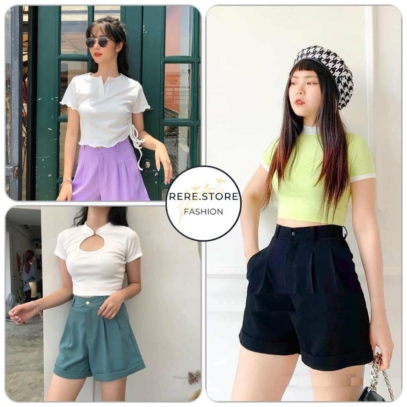 Quần Sooc Đùi Gập Gấu Nhiều Màu - Rere.Store [FREESHIP] - Short nữ cạp khuy lưng cao 5 colors Ulzzang