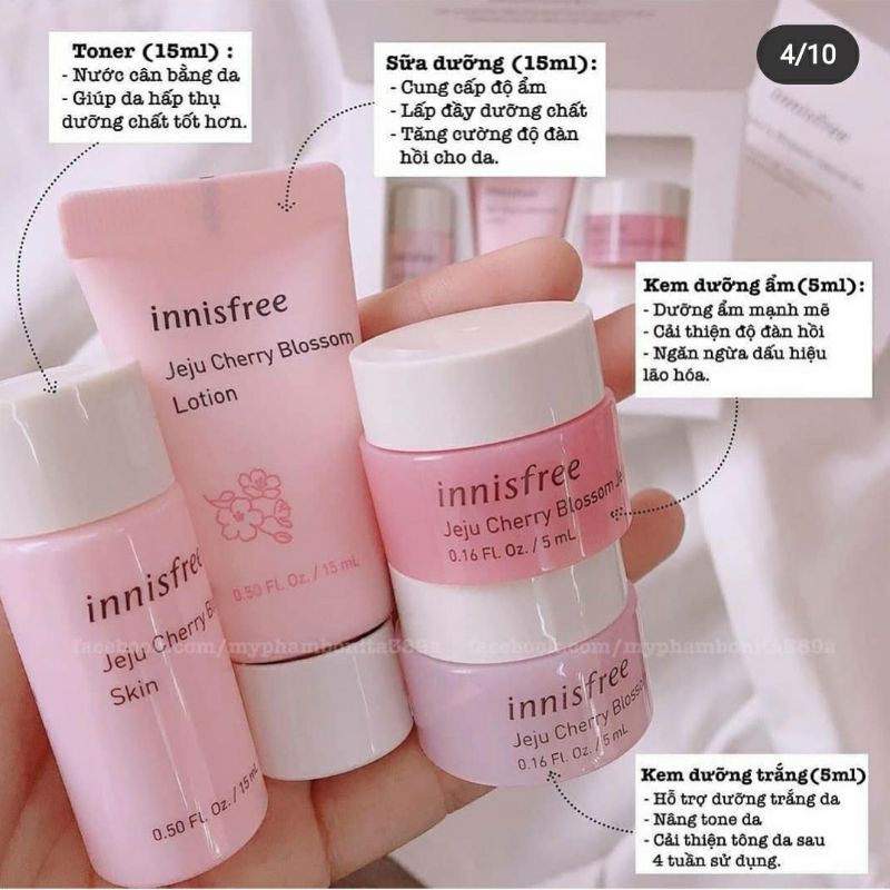 [Set 4 món MINI dùng thử] Trọn Bộ Dưỡng Trắng Hoa Anh Đào Innisfree Jeju Cherry Blossom Tone Up