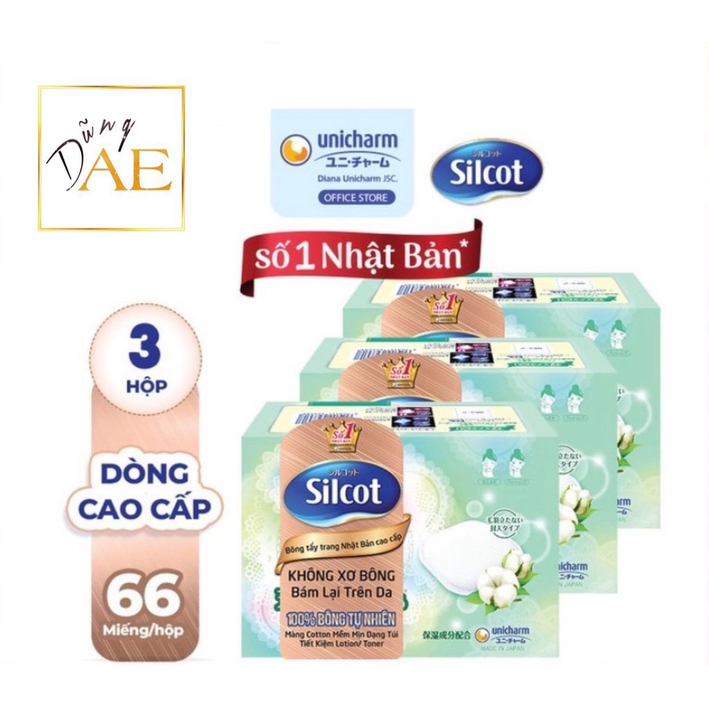 Bông tẩy trang Silcot Nhật Bản Hộp 66 miếng xanh lá - Bông Silcot Unicharm XANH LÁ 66 miếng