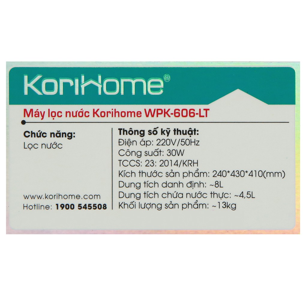 Máy lọc nước RO Korihome 6 lõi hàn quốc WPK-606LT