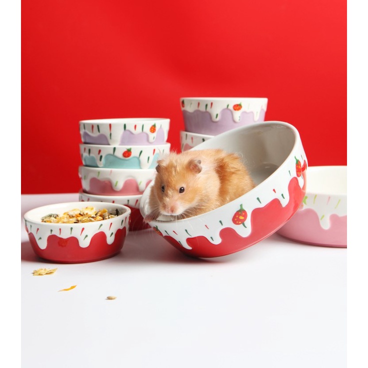 chén sứ kem dâu cho hamster, thỏ, bọ,chó, mèo
