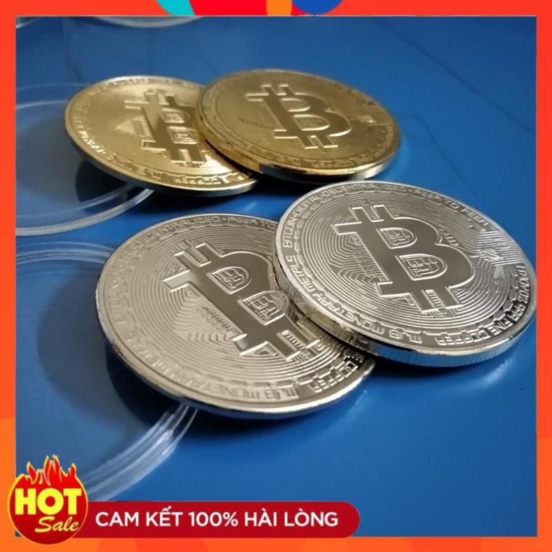 Đồng xu bitcoin mạ vàng lưu niệm, đường kính 40mm dày 1.2mm; 2.5mm + kèm hộp nhựa bảo vệ chống xước