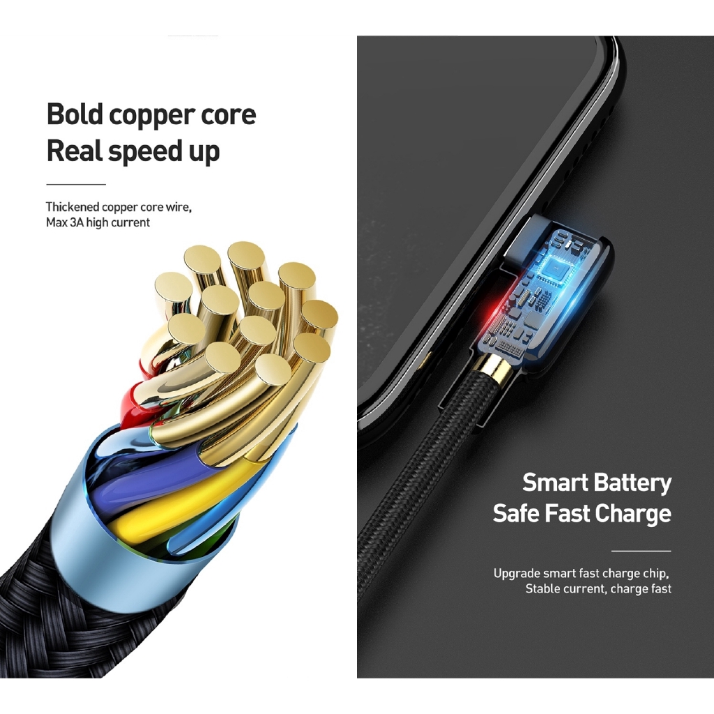 Cáp sạc điện thoại di động trên xe hơi bẻ góc 90 độ 3A Type C QC4.0