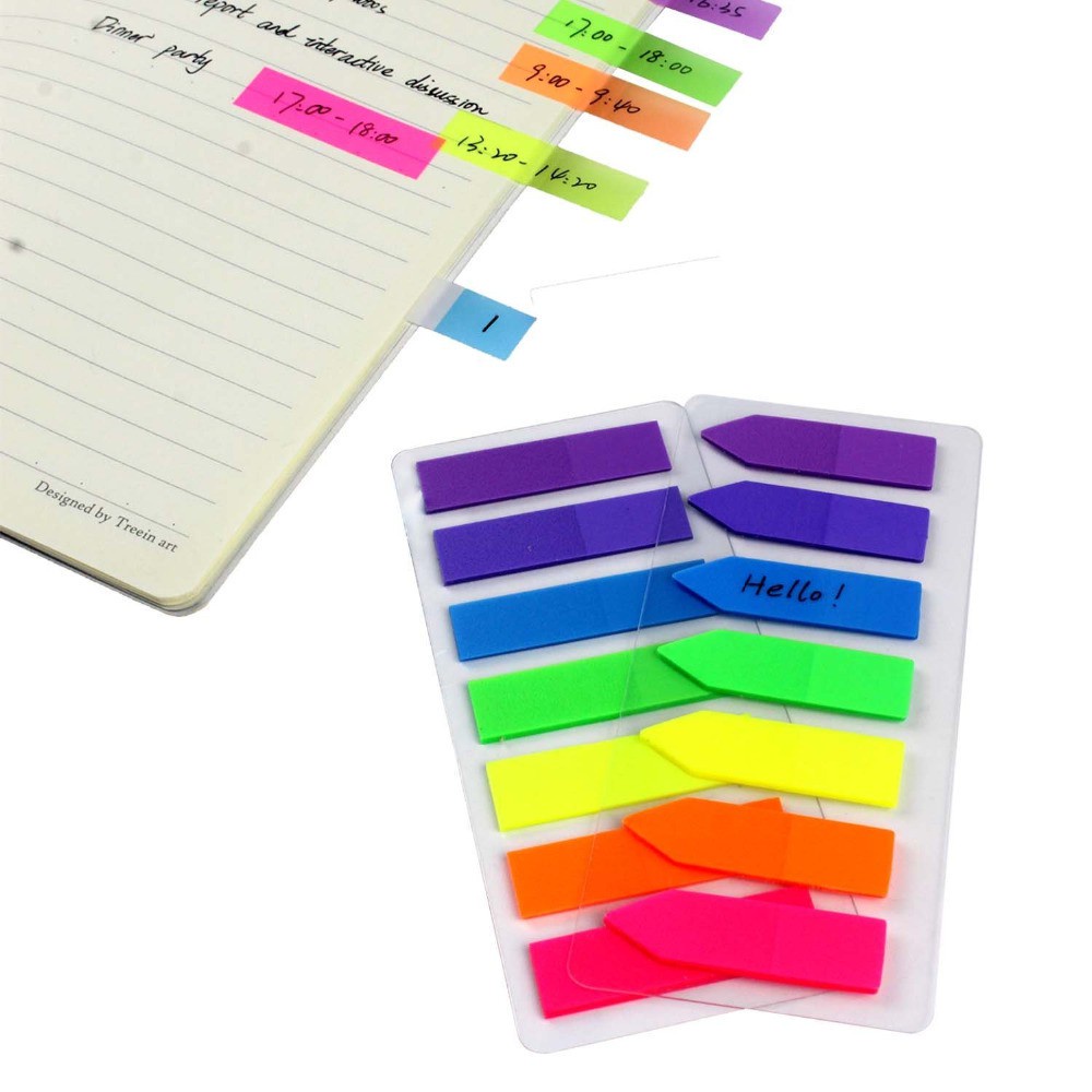 Bộ 2 Set 280 Giấy Ghi Chú Đánh Dấu Màu Neon Dạ Quang Tiện Dụng