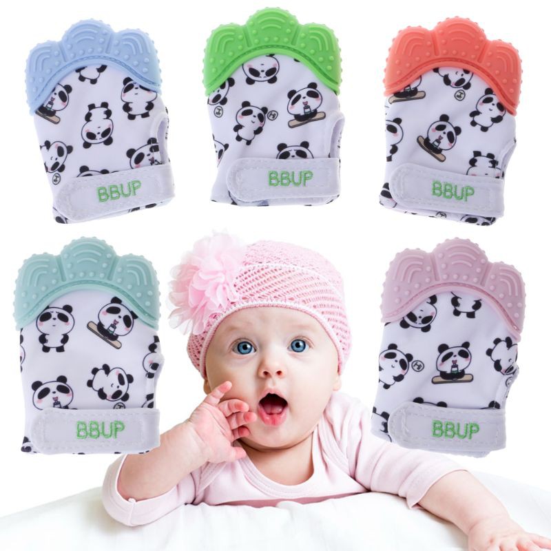 Baby Teether Gloves Panda Cute Cartoon Convex Silicone BPA Free Chew Oral Care