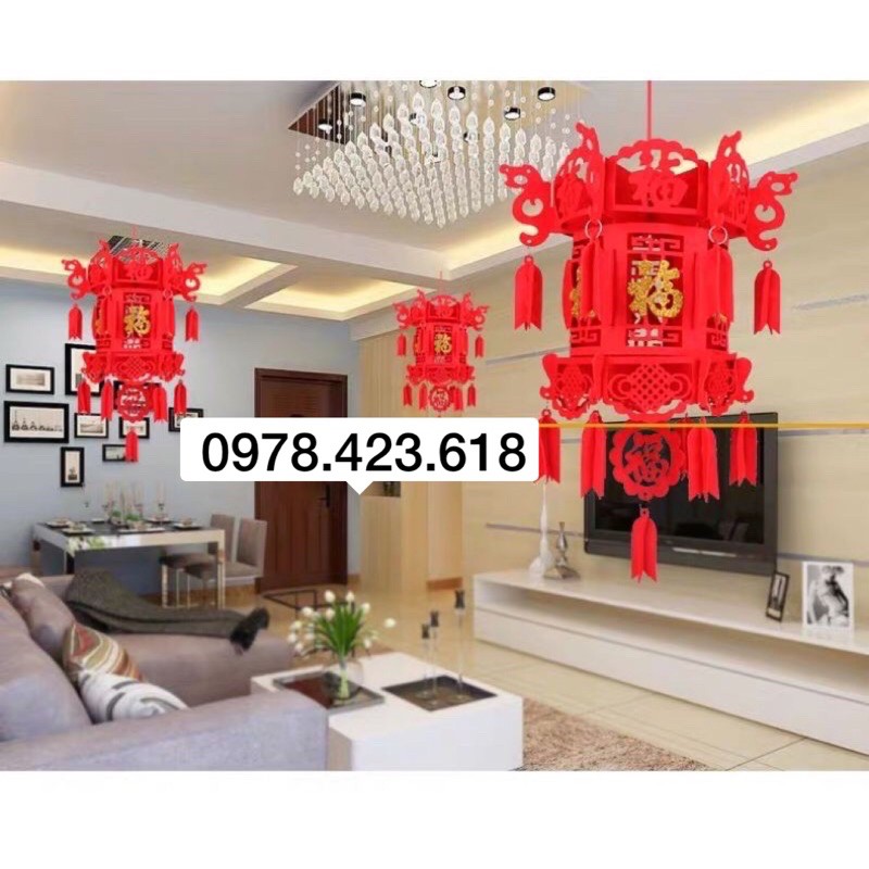 Lồng Đèn kéo quân 3D khắc chữ Phúc trang trí Tết - chúc mừng năm mới - đèn lồng Trung Hoa