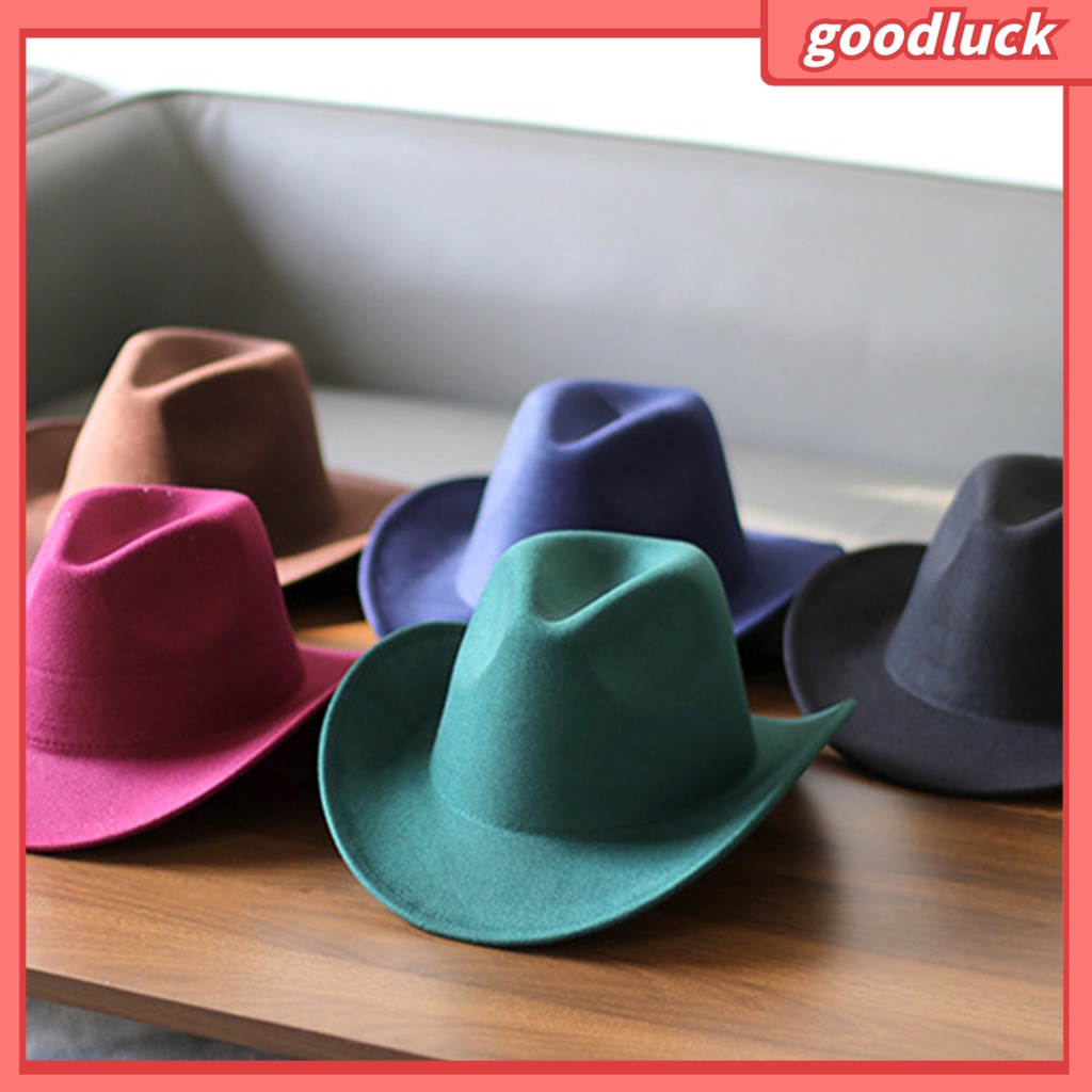 &lt; Golu &gt; Mũ Cao Bồi Unisex Màu Trơn Chống Dầu Mỡ Bằng Vải Nỉ Cuộn Lên Vành Cho Tiệc Hóa Trang Ngoài Trời