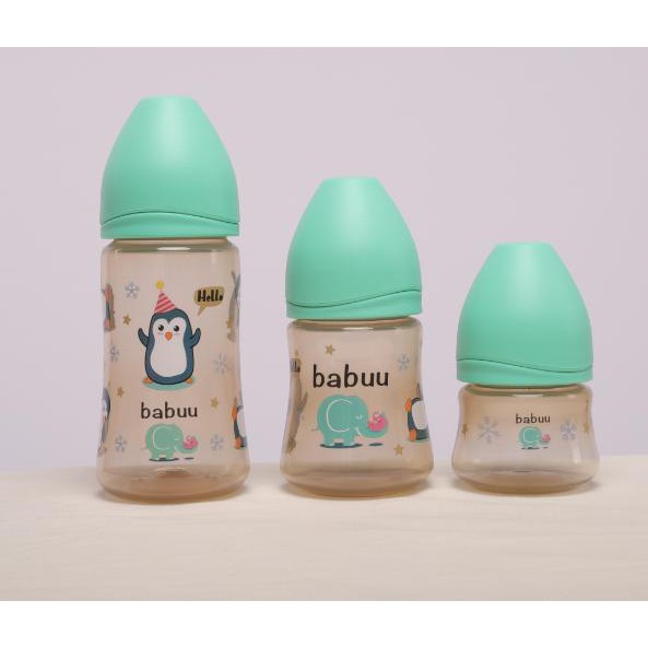 Bình sữa cổ rộng nắp sóng Babuu Baby nhựa PPSU không chứa BPA ( tặng kèm 1 núm ti thay thế) 90ml,150ml,240ml Nhật Bản