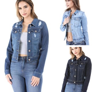 Áo khoác jeans nữ rách, áo khoác bò nữ rách WAX JEAN xuất xịn dáng ngắn