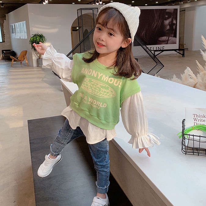 Áo Hoodie Giả Hai Lớp Thiết Kế Mới Thời Trang Theo Phong Cách Hàn Quốc Cho Bé Gái