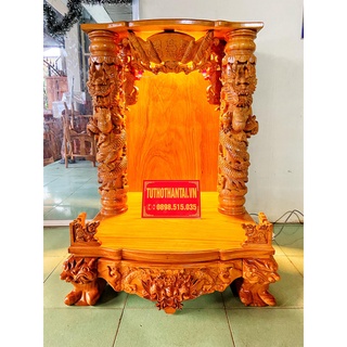 Bàn thờ thần tài ông địa mẫu rồng vip cao cấp 81 x 81 x 117cm - gỗ gõ đỏ