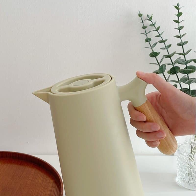 Bình giữ nhiệt Hàn màu pastel tay cầm gỗ.