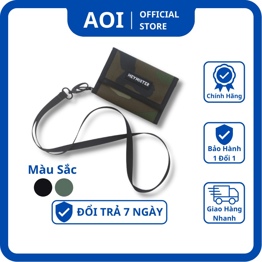 Ví Ngắn Unisex Nam Nữ Gập 3 Mini Đeo Cổ, Bóp Phong Cách Trẻ Trung, Nhỏ Gọn Tiện Dụng GenZ  AOI OFFICIAL STORE