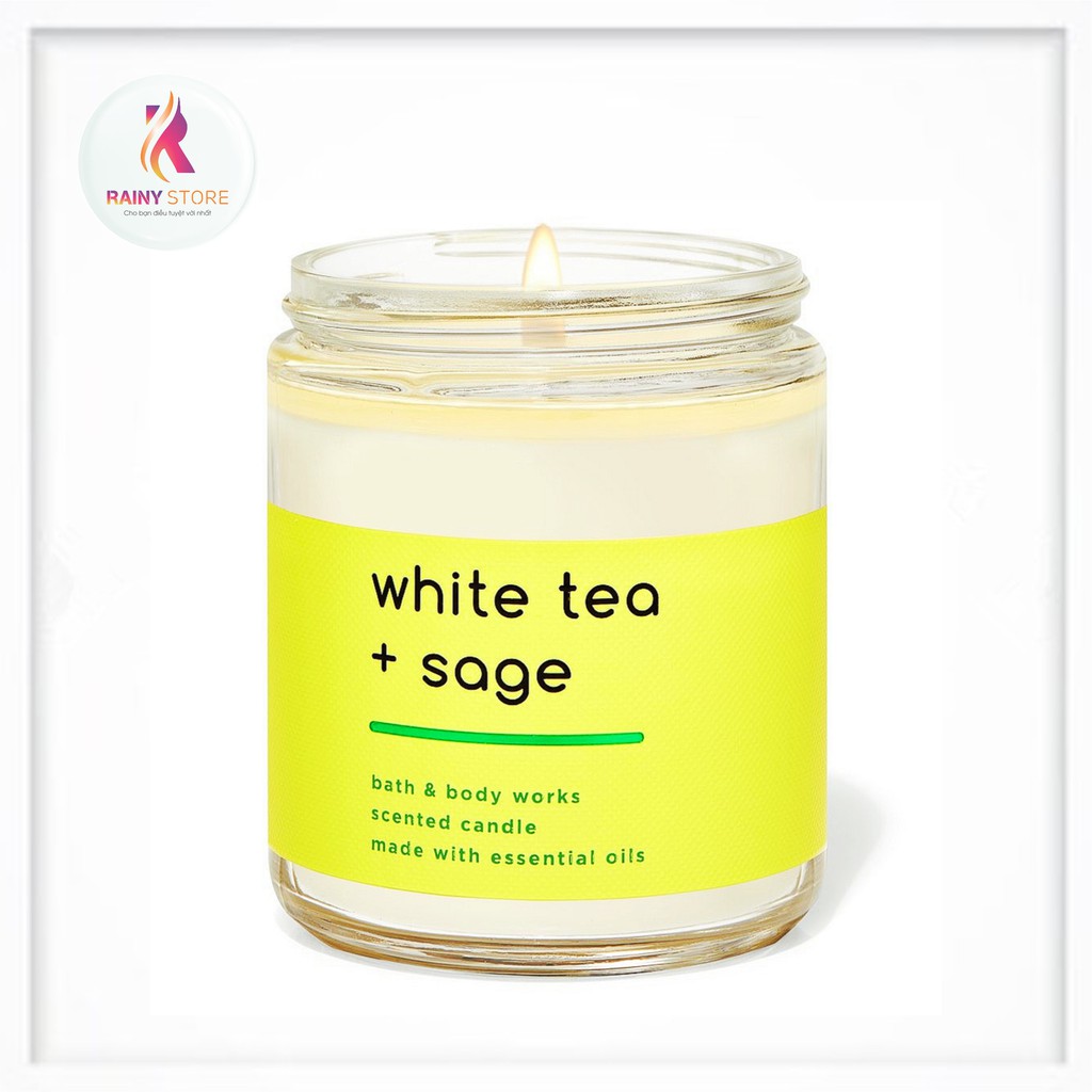 Nến thơm 1 tim Bath &amp; Body Works White Tea + Sage 198g