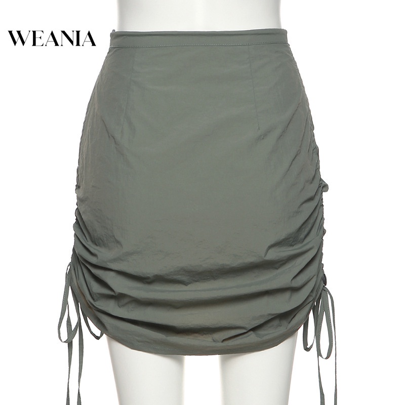 Chân Váy Xếp Ly Lưng Cao Phối Dây Rút Và Khóa Kéo Thời Trang Cho Nữ