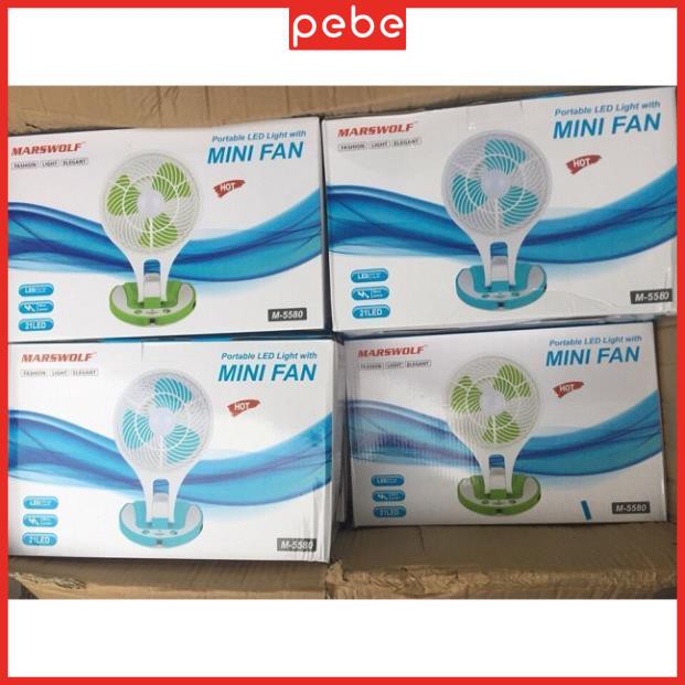 Quạt Tích Điện 5580 Mini Fan 2 In 1 Gấp Gọn