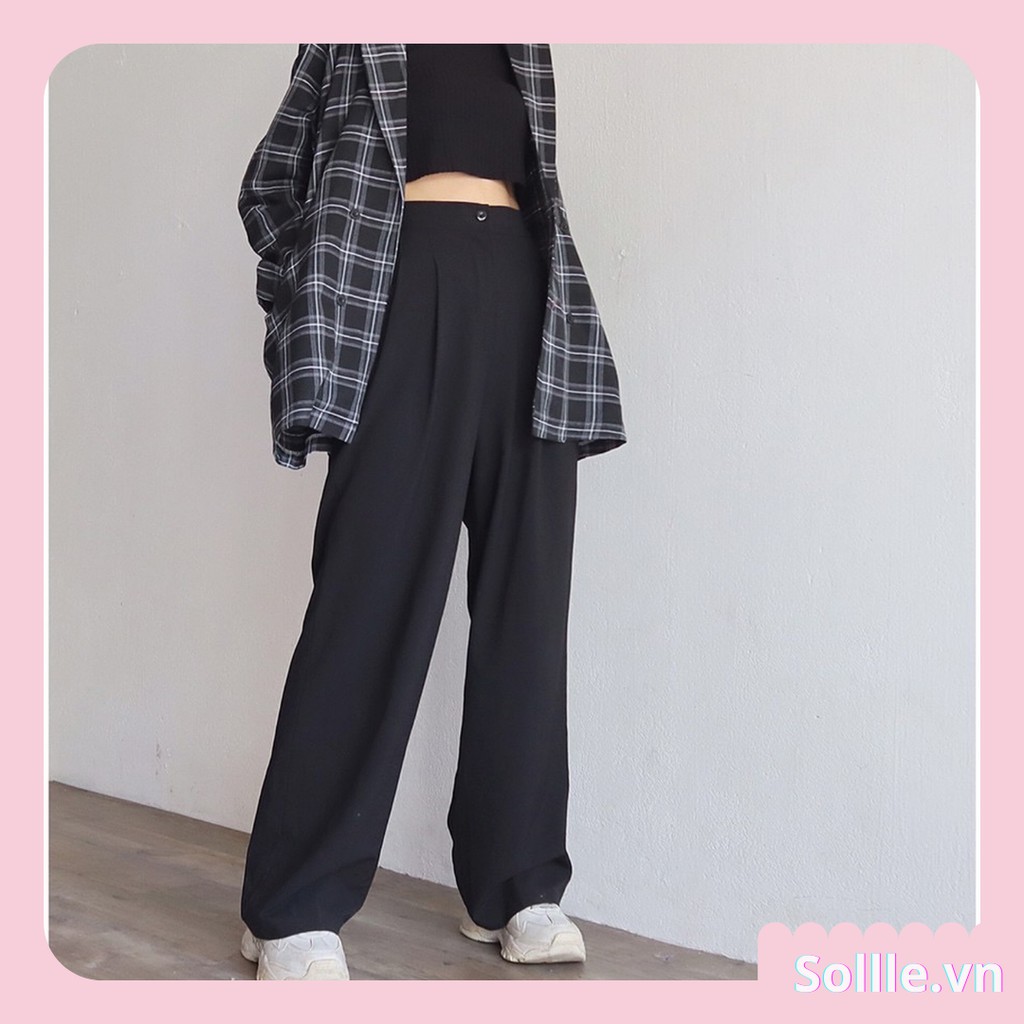 Quần ống rộng lưng cao Ulzzang, quần culottes dáng dài cạp cao Hàn Quốc Sollle
