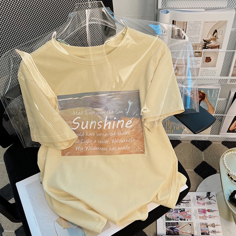 Áo thun HIIXIIVI 100% cotton tay ngắn cổ tròn in hình thời trang mùa hè phong cách Hàn Quốc 2022 dành cho nữ