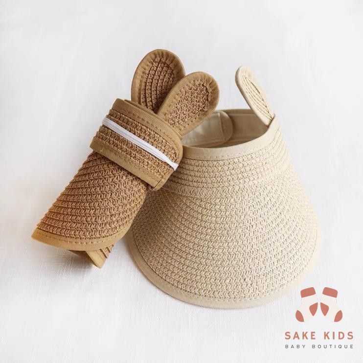Mũ Cói Cho Bé - Mũ cói Tai Thỏ mùa hè không chóp cho bé từ 1-4 tuổi kiểu dáng Hàn Quốc dễ thương MC03