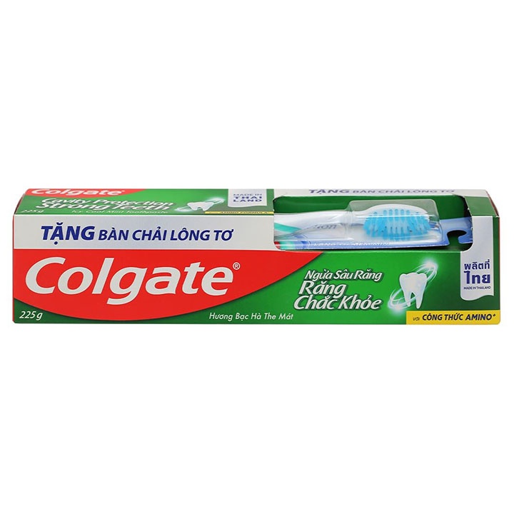 Kem đánh răng Colgate ngừa sâu răng răng chắc khỏe - Tuýp 225g - Tặng kèm bàn chải lông tơ cao cấp Thái Lan