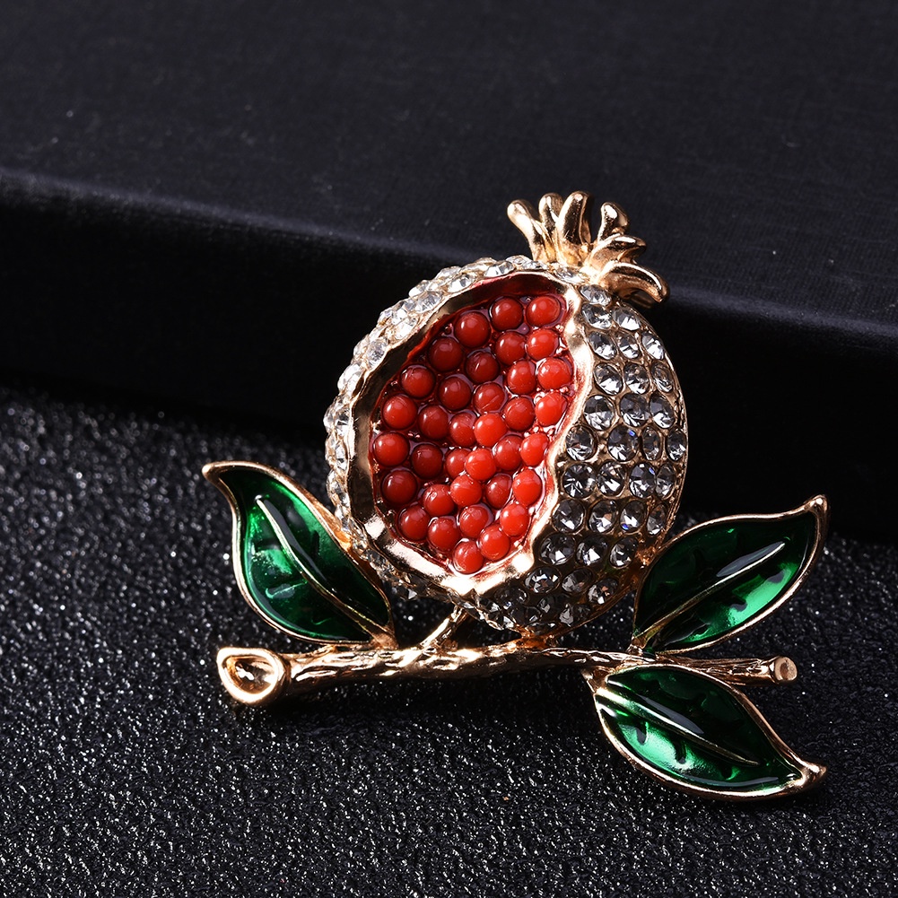 Ghim Cài Áo Hình Trái Lựu Đỏ Đính Đá Ngọc Trai Sang Trọng Thời Trang Dễ Phối Đồ
