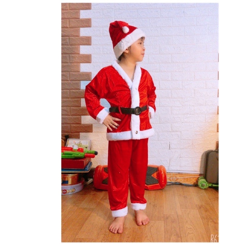 Quần áo Noel cho bé 4 chi tiết nhung mũ đai quần áo/ bộ trang phục Noel cho bé