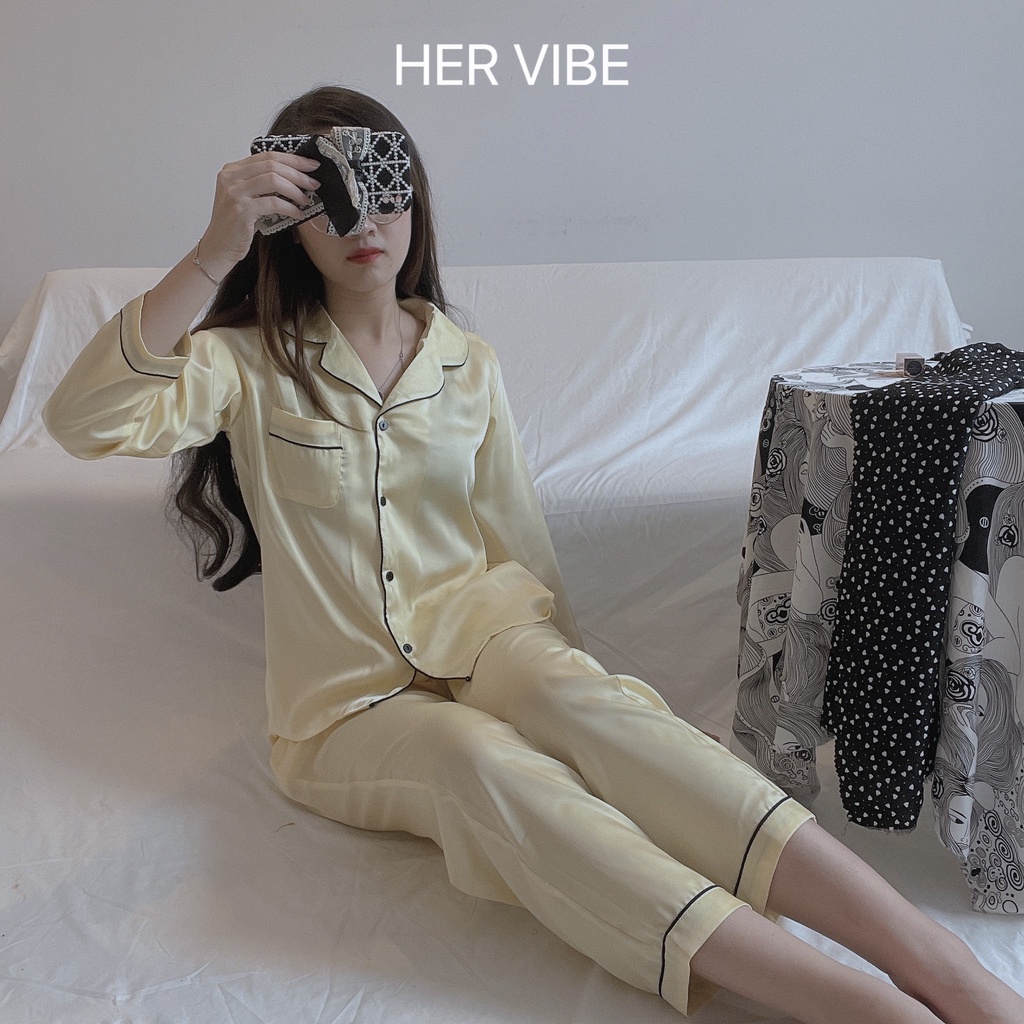 Bộ đồ nữ lụa pijama thu dáng dài quần áo ngủ ullazang xinh bộ ngủ pyjama màu trơn lụa quần dài tay dài nhiều màu | BigBuy360 - bigbuy360.vn