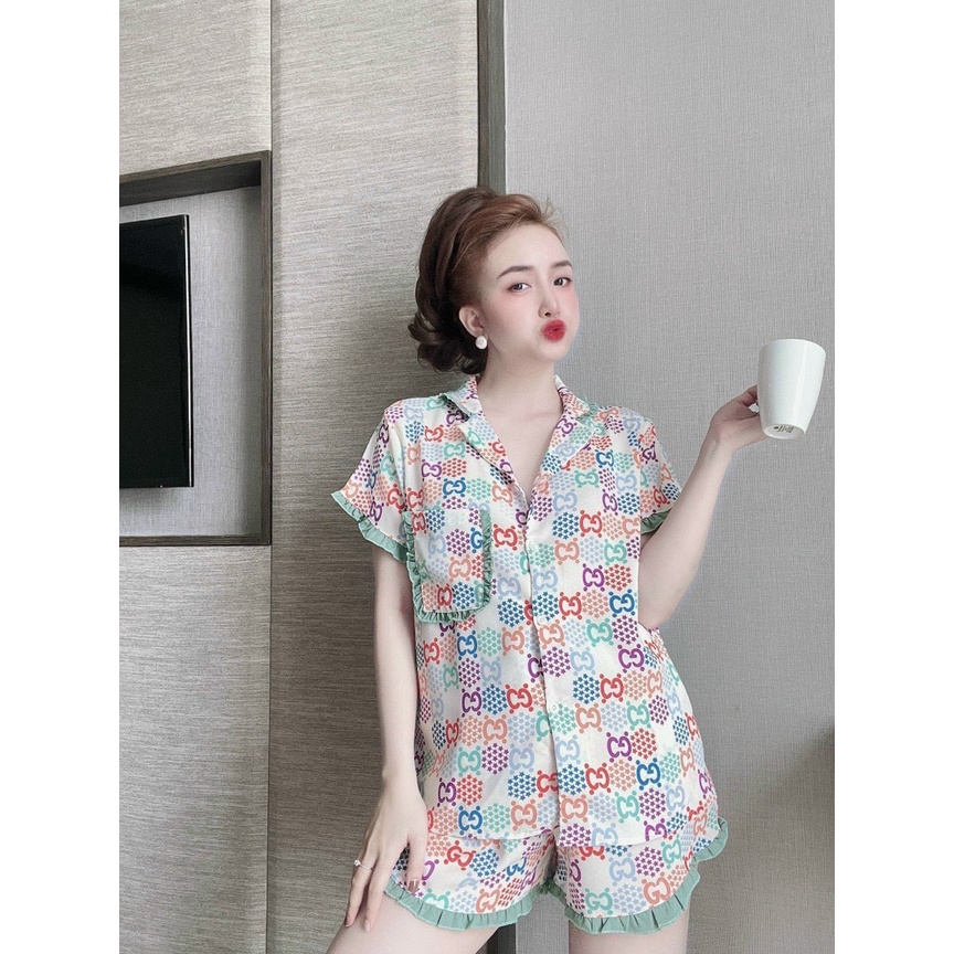 Đồ bộ Pijama nữ mặc nhà WAN tay ngắn quần đùi chất liệu lụa Mango cao cấp WF03