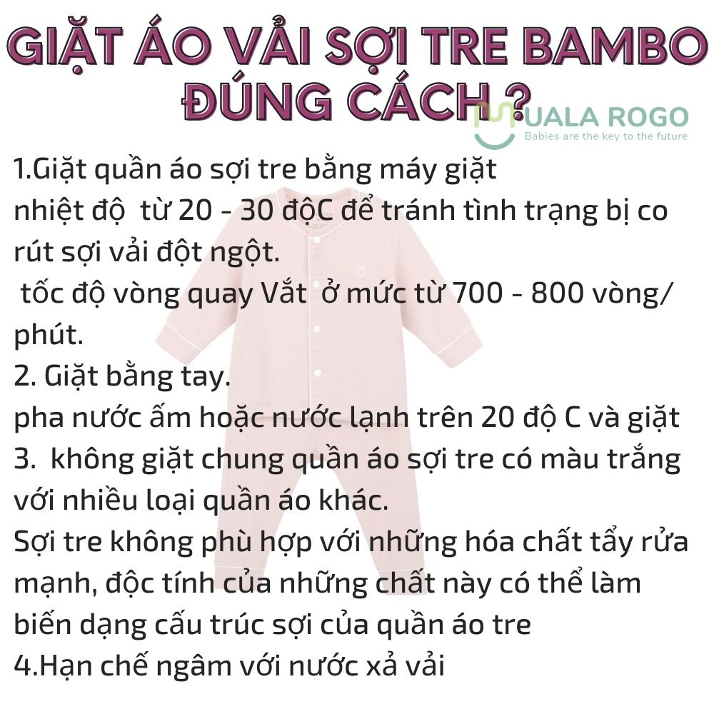 Quần áo sơ sinh Uala rogo 0 - 9 tháng vải sợi tre Bamboo fabric mềm mại cúc giữa thông thoáng 2027