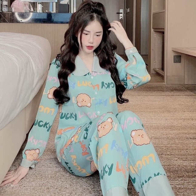 Đồ ngủ pijama, đồ ngủ nữ mặc nhà họa tiết xinh xắn, dễ thương cổ sen dài tay