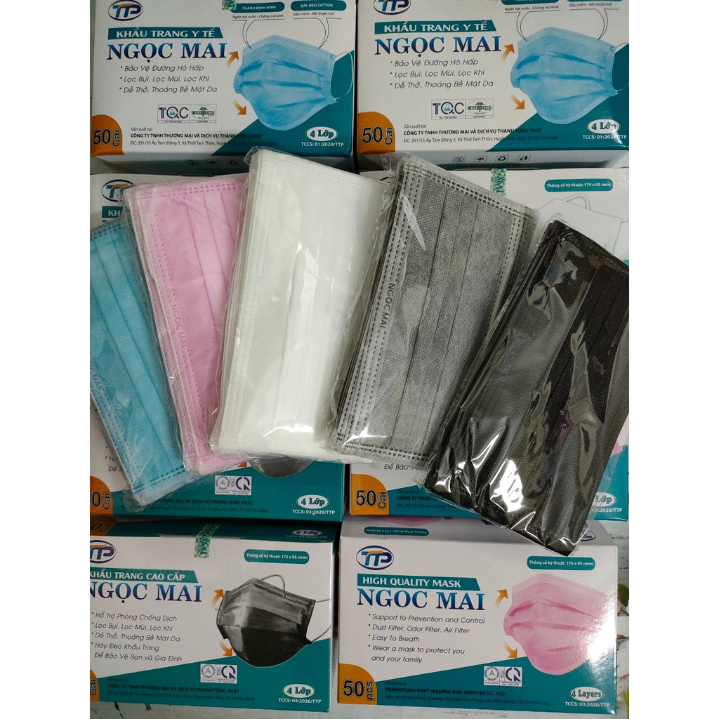 combo 10 Hộp Khẩu Trang Y Tế Chất Lượng Cao 4 Lớp Ngọc Mai Màu Xám, Trắng, Xanh, Đen, Hồng  (50 Cái/hộp) | BigBuy360 - bigbuy360.vn