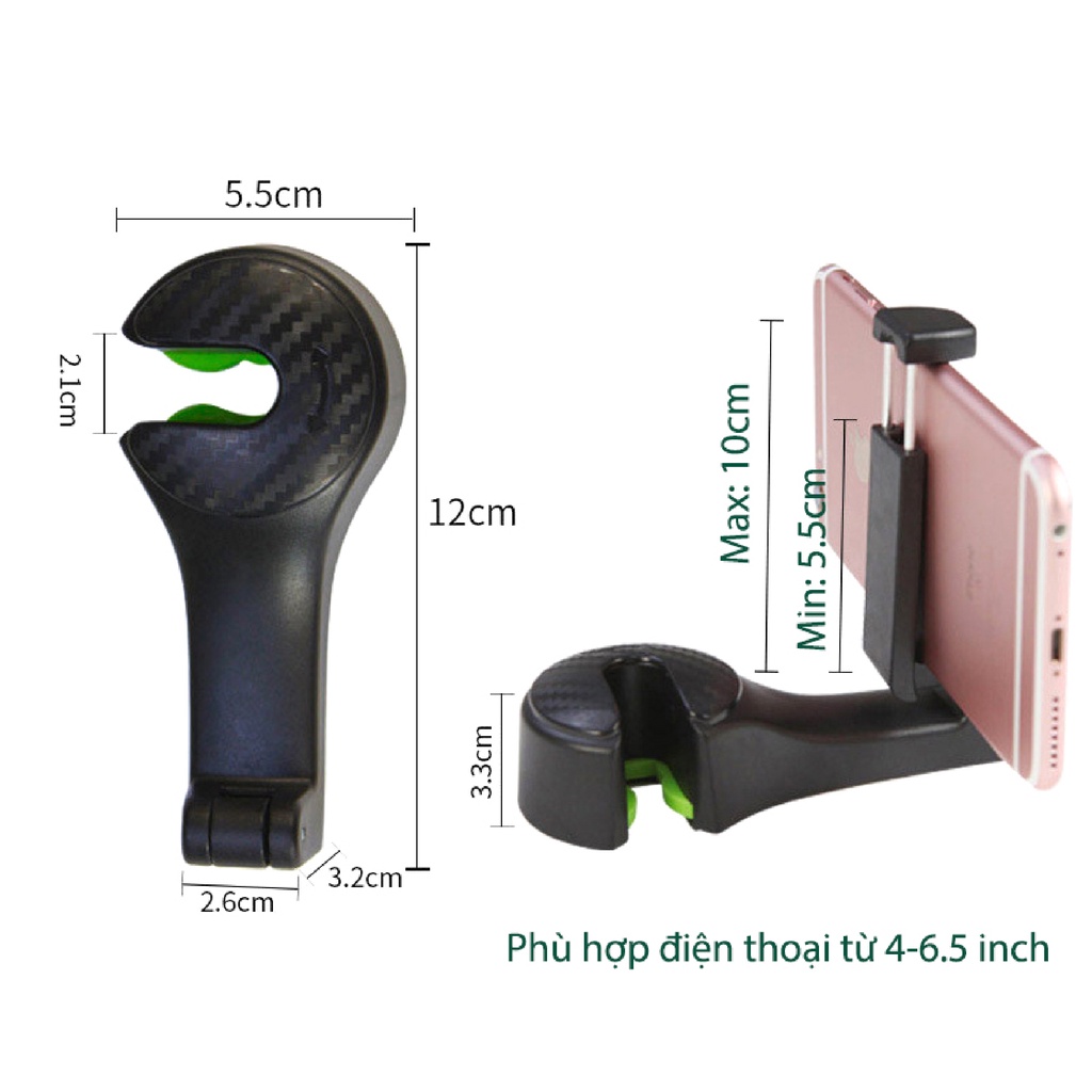 Móc treo đồ kiêm kẹp điện thoại gắn lưng ghế xe ô tô 2 trong 1 tiện lợi