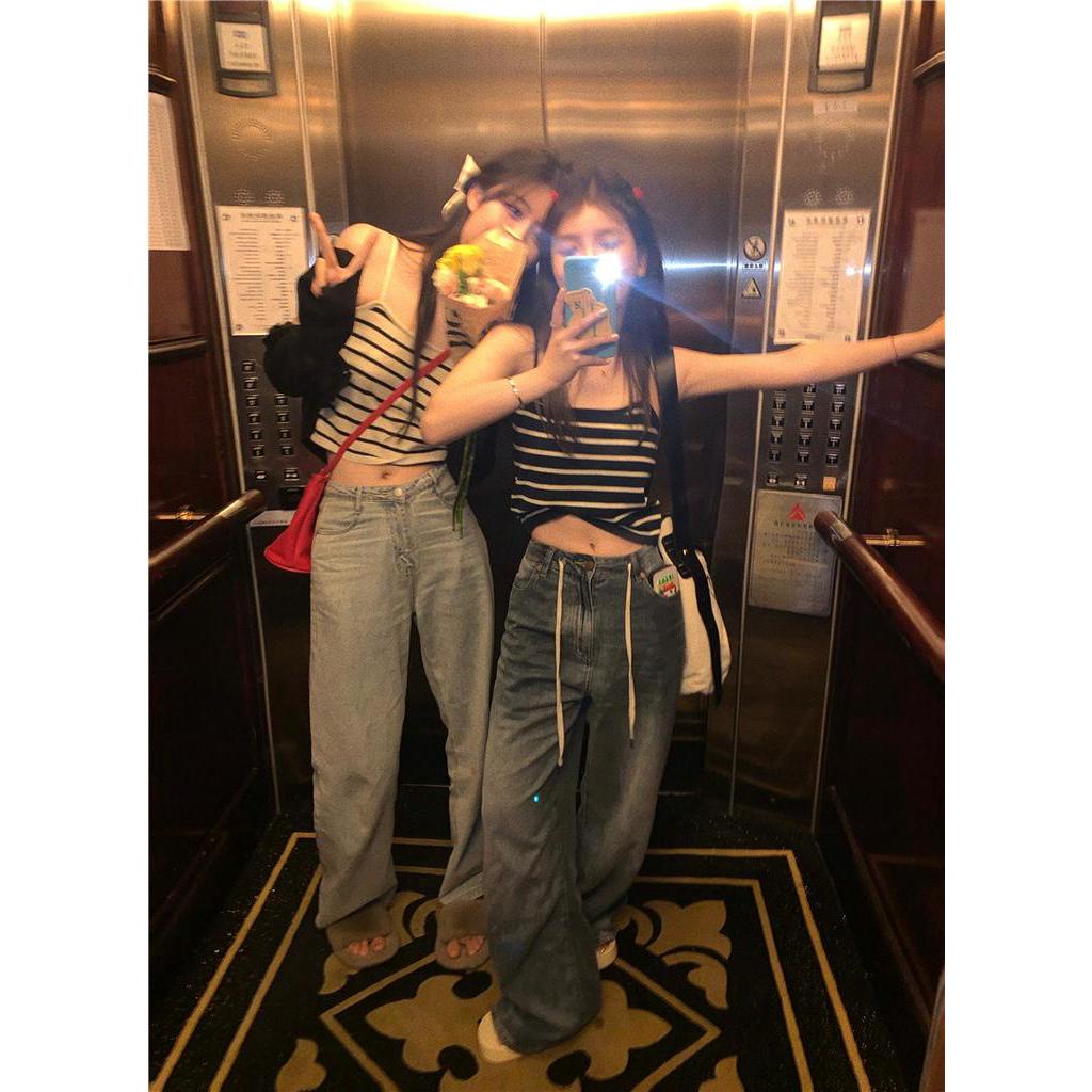 Áo Hai Dây Dáng Rộng Họa Tiết Kẻ Sọc Đơn Giản 60706