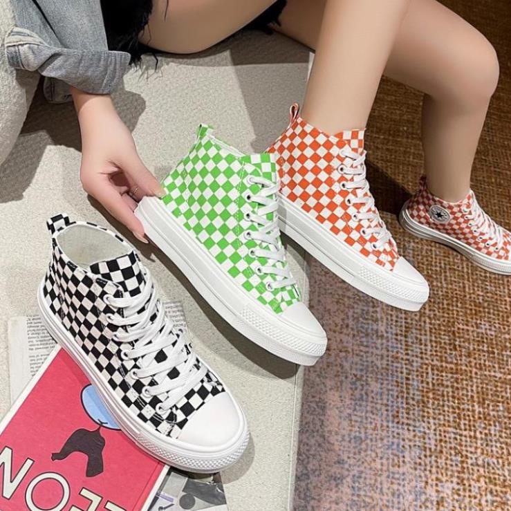 Giày thể thao Ulzzang kẻ cao cổ cam nữ Giầy sneaker Caro đen cam bản cao cấp mới nhất Hot Hit 2022