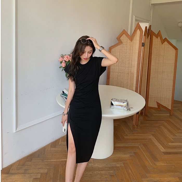 Đầm Perty dài quá gối ôm dáng phối xẻ tà kiểu Hàn Quốc dễ thương cho nữ