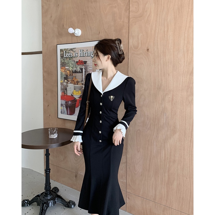 Đầm Nữ Dài Tay Cổ Tròn Thời Trang Hàn