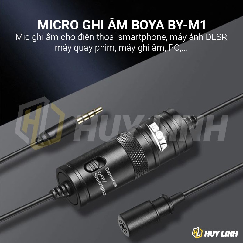 [Mã ELHACE giảm 4% đơn 300K] Micro cài áo Boya BY M1 - Hỗ trợ ghi âm cho điện thoại, máy ảnh DSLR, máy quay