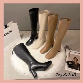 Boot nữ bốt đùi da khoá sau gót vuông 5cm