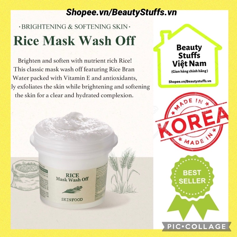 (Date 2025) Mặt nạ Cám Gạo Sáng Da Skinfood Rice Brigtening Pore Cleansing Mask Wash Off 100g