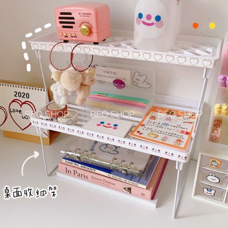 Kệ xếp mini để đồ dùng cá nhân gấp gọn tiện lợi 2 kích thước có thể đặt lên nhau
