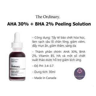 [BILL HÃNG] Serum tẩy tế bào chết hoá học AHA 30% + BHA 2% Peeling Solution - The Ordinary