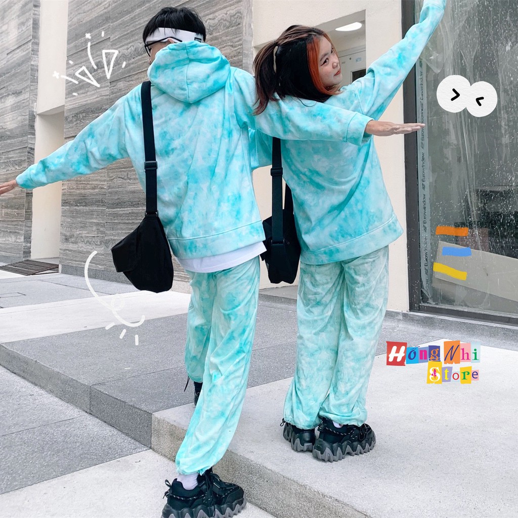 Set Bộ 3D Áo Khoác Hoodie Loang Màu Kèm Quần Jogger Thun Dài Dây Rút Cao Cấp