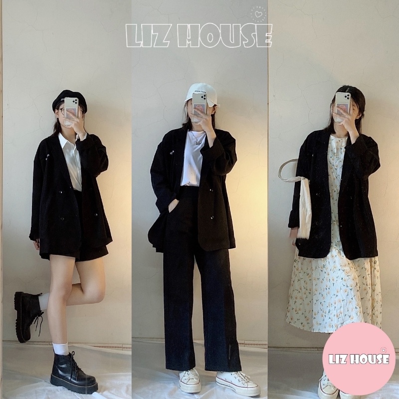 Áo blazer sang chảnh màu đen trơn, Áo vest nữ chất tuyết mưa hàn dày dặn LIZHOUSE