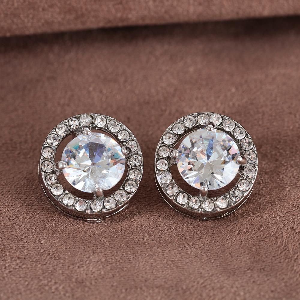 SUSANS Đôi Bông Tai Viên Kim Cương Tròn Lấp Lánh Trang Sức Cưới Moissanite Bridal