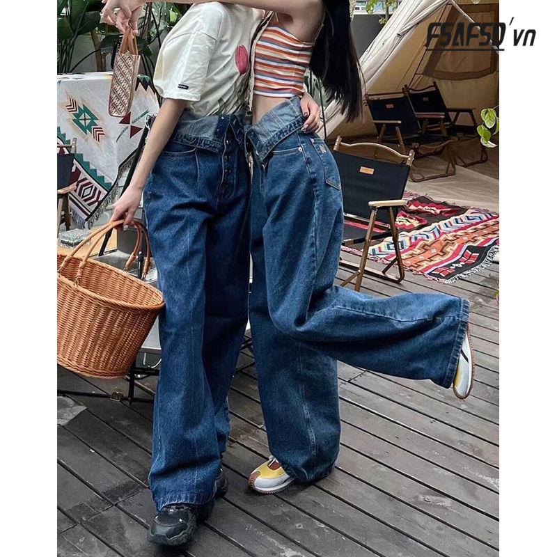 Quần Jeans Nữ Lưng Cao Dáng Rộng Thời Trang Cá Tính