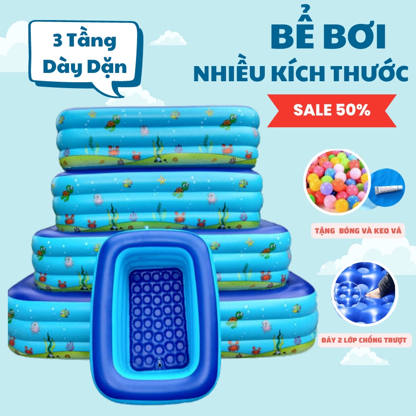 HỒ BƠI cho bé 3 tầng loại 3M, 2M6, 2m1 và 1m8,1M5 ... Bể bơi 3 tầng, đáy 2 lớp, chống trượt, An toàn